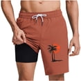 thumbnail image 5 of Tqyyweavej Swim Trunks for Men Drawstring Pull-On Printed Beach Shorts Solid Color Elastic Rise Swim Shorts with Compression Liner 2 in 1, 5 of 7