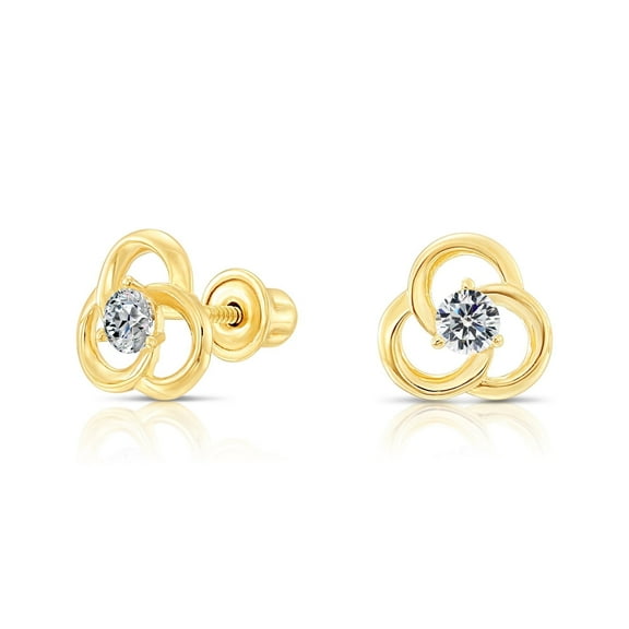 Tilo Jewelry 10K Yellow Gold Small Flower CZ Stud Post Earrings with Secure Screw-Backs | Everyday Dainty Small Earrings for Women & Unisex