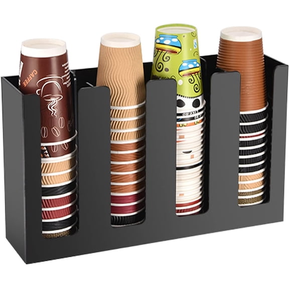 Disposable Coffee Cup Dispenser Organizer Paper Cup Lid Sleeve Holder Presentation Storage Coffee Milk Tea Shop Restaurant Accessories Halloween Party Supplies, 4 Compartments