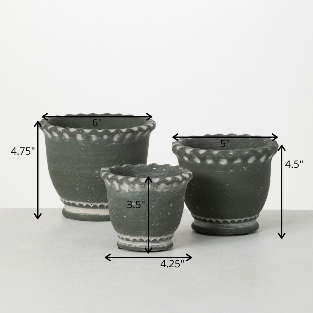 Sullivans Gray Scalloped Edged Ceramic Planter Set of 3, 4.75"H, 4.5"H & 3.5"H Gray