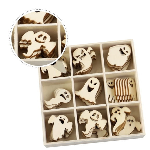 72 Pcs Halloween Unfinished Wooden Ghost Hanging Ornaments Set, Blank Wooden Cutouts DIY Painting Crafts with Twine Strings for Halloween Tree, Fireplace Mantel, Party Favors, Home Decor