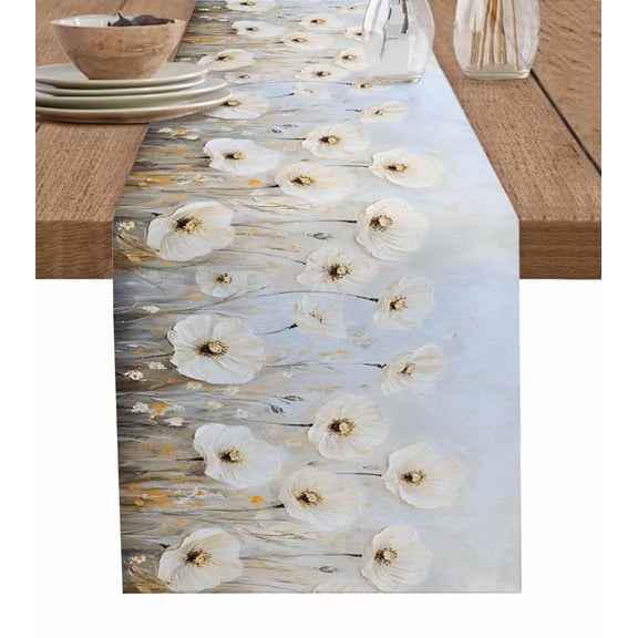 Hokiten Table Runners 48 Inches Long Dress Scarves, Daisies Flowers Farmhouse Kitchen/Dining Table Runner, Short Coffee Tablerunners, Modern Smear Art Neutral Textured 13x48 Inch