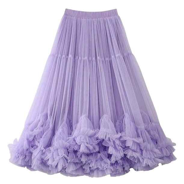 Falda midi acampanada de cintura alta con capas para mujer - Talla única, 64 cm de cintura, 92 cm de largo, elegante para fiestas, galas y eventos formales