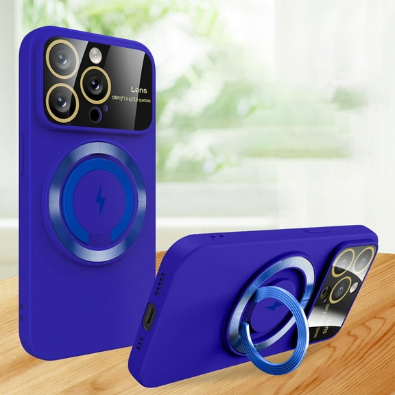 Dteck for Apple iPhone 12 Pro Slim Case, Magnetic Cover with Ring Stand, 2023 New Large Window Shockproof Phone Case Magnetic Bracket, Compatible with Magsafe Case with Camera Lens Protector, blue