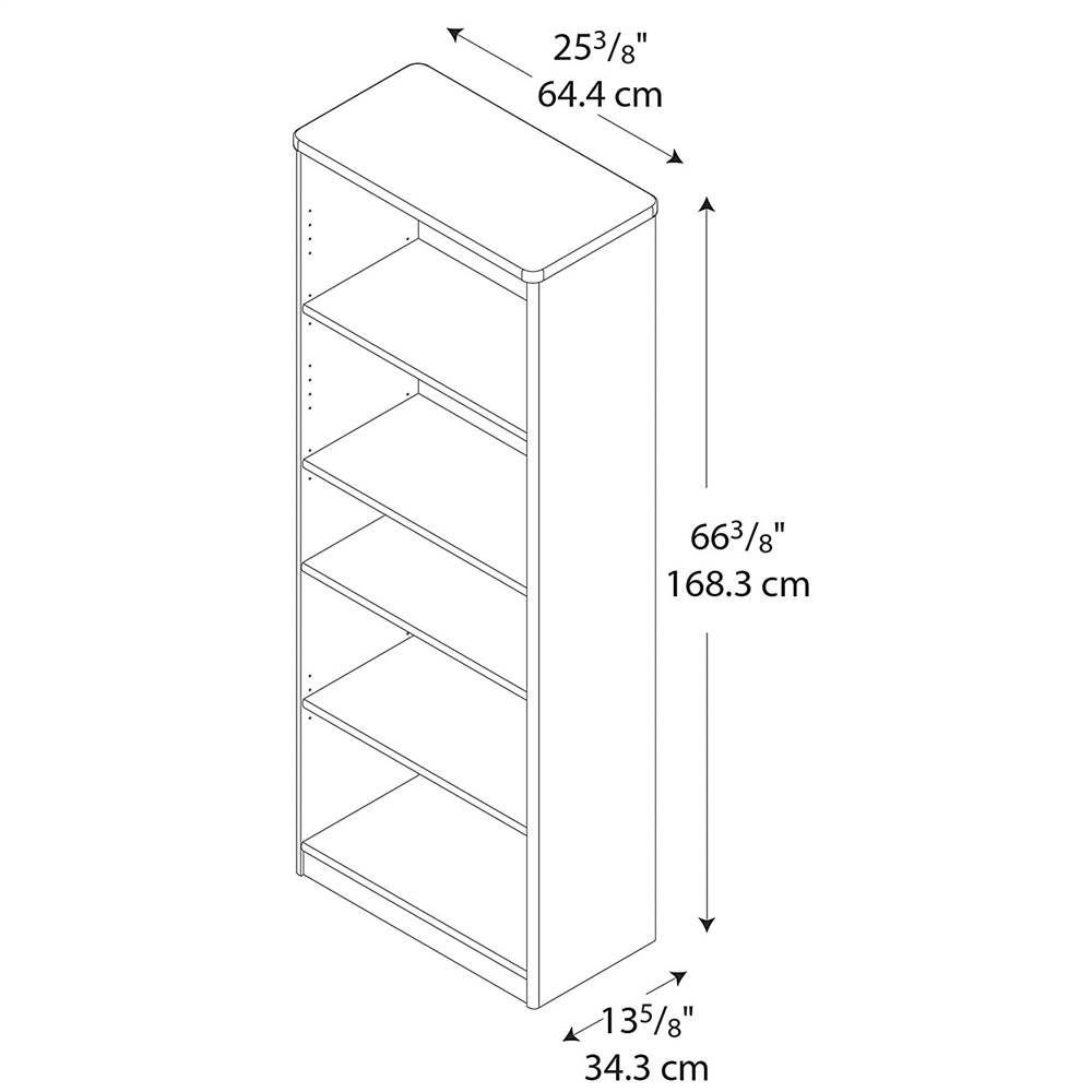 Five Shelf Bookcase in Pewter - Series A
