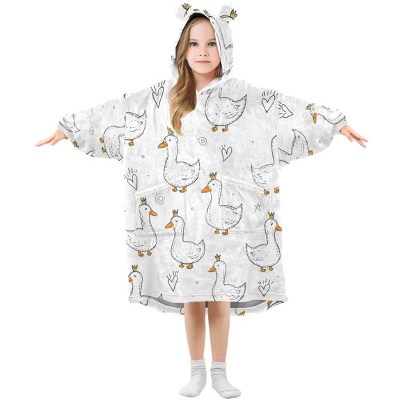 Kids Wearable Blanket Hoodie with 2 Pockets Line Duck Oversize Blankets Sweatshirt for Children Small