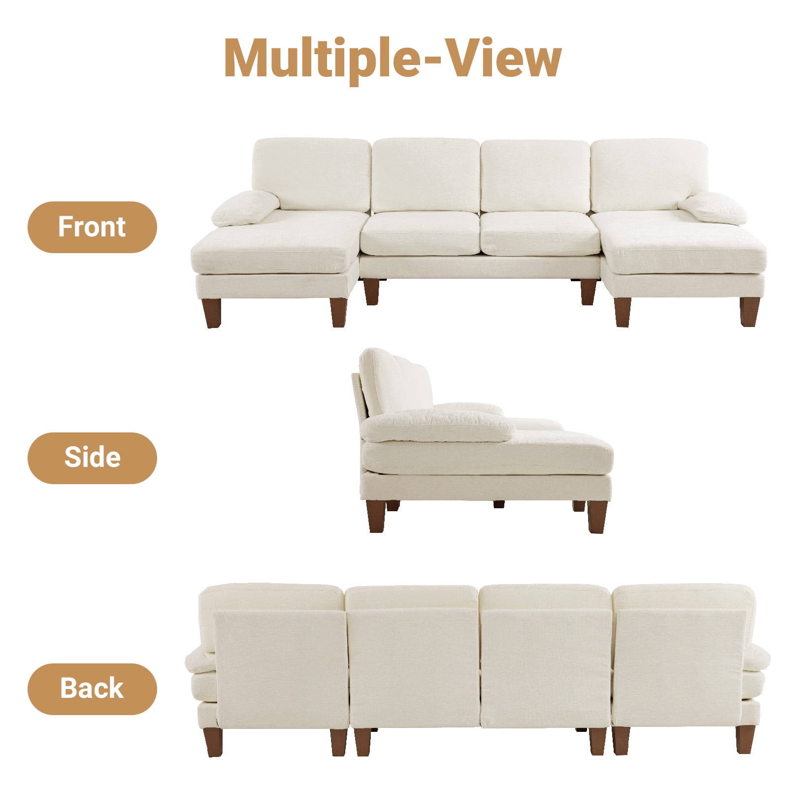 Ktaxon U-Shaped Sectional Sofa, 111"  Chenille Couch, 4 Seat Lounge Sleeper with Double Chaise for Living Room Off White