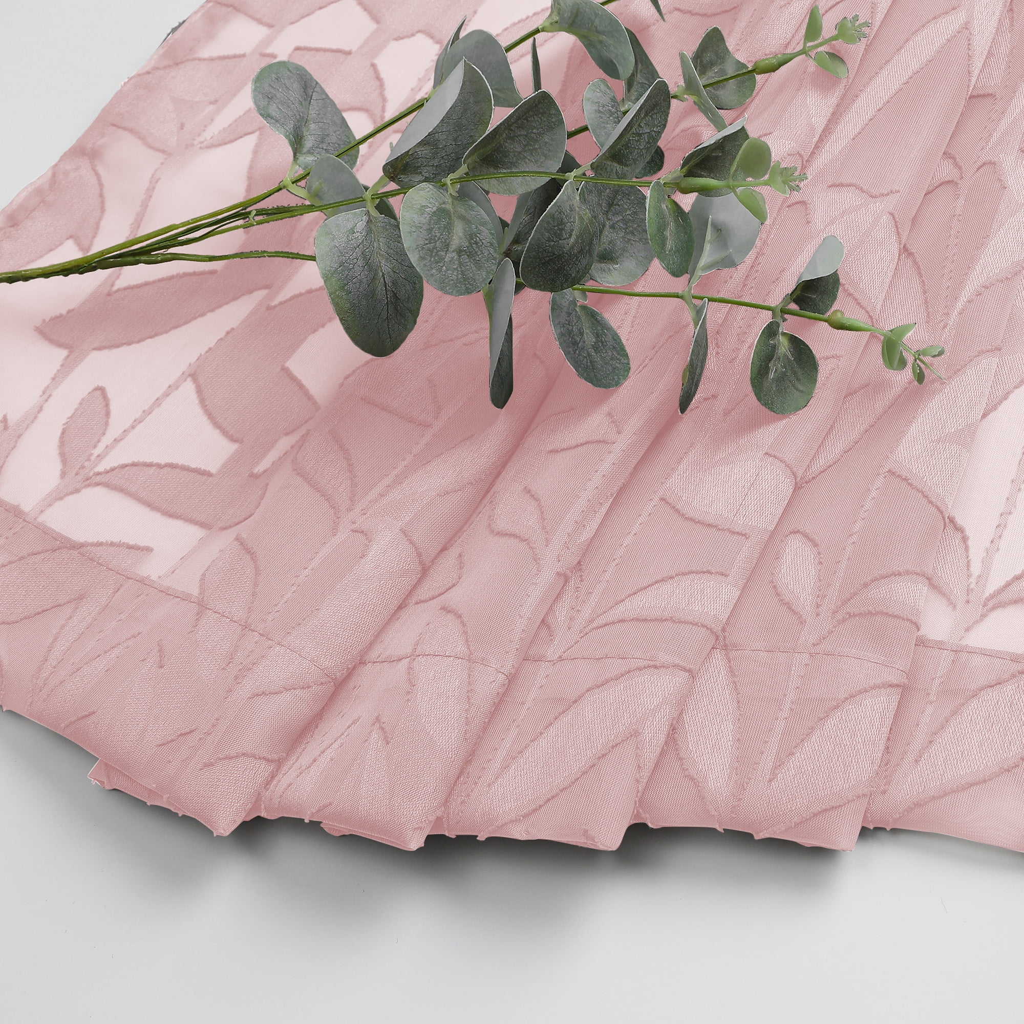 OVZME Leila Blush Pink Sheer Curtains 84 Inches Long 2 Panels Set, Light Filtering Leaves Jacquard Window Curtain Drapes for Living Room Bedroom, Each 40Wx84L Inch， Blush Pink