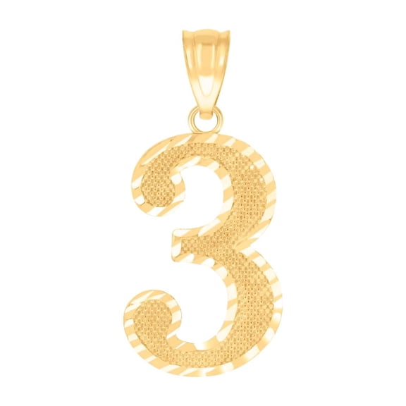 10k Yellow Gold Unisex Sport game Number 3 Nugget Charm Pendant Necklace 26.4x12.1mm Wide Pendant for Women