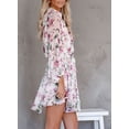 thumbnail image 3 of Asyoly Womens Dresses Boho Floral Print Ruffles Lantern Sleeve Button Down Swing Mini Dress Tie Waist Shirt Dresses, 3 of 7
