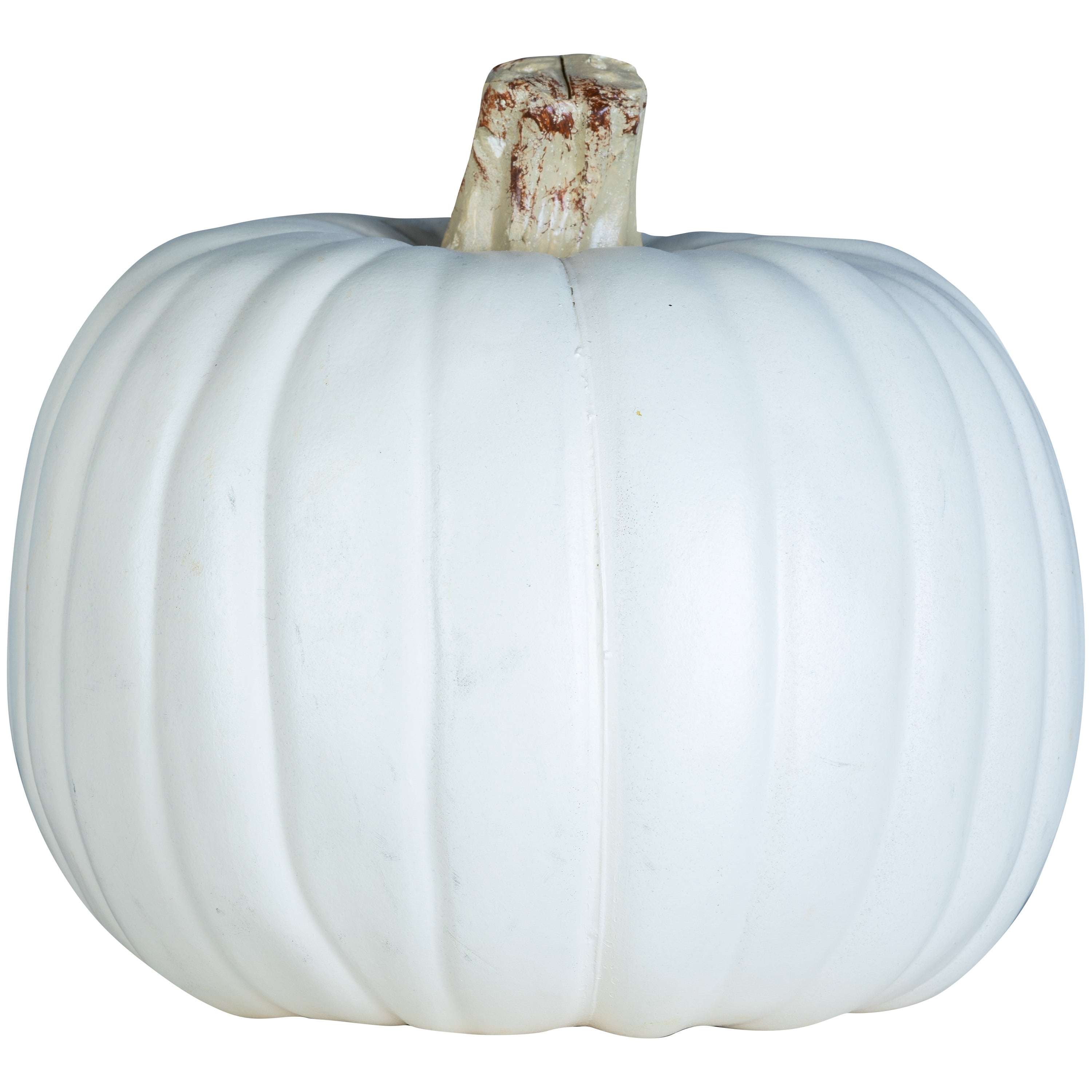 9-Inch Molded Cream White Craft Pumpkin with Gold Natural Stem for Outdoor Decor