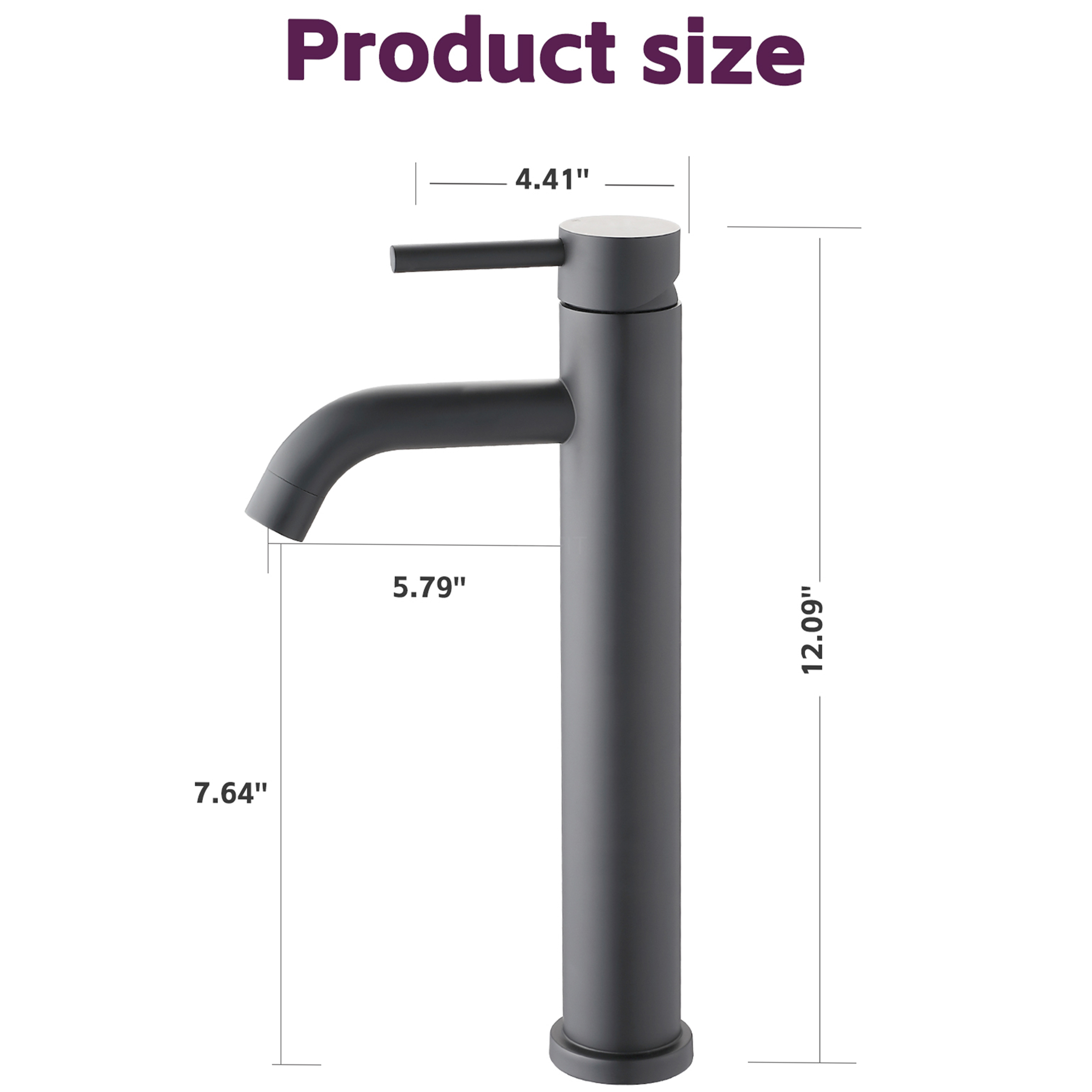 JERFIT Matte Black Tall Single Handle Vessel Bathroom Sink Faucet, High Arc Modern 1 Hole Deck Mount Lavatory Faucet with Brass Valve