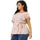thumbnail image 4 of Women's Plus Size Blouse Floral Tie Waist Flare Sleeve Top Pink 3X, 4 of 7