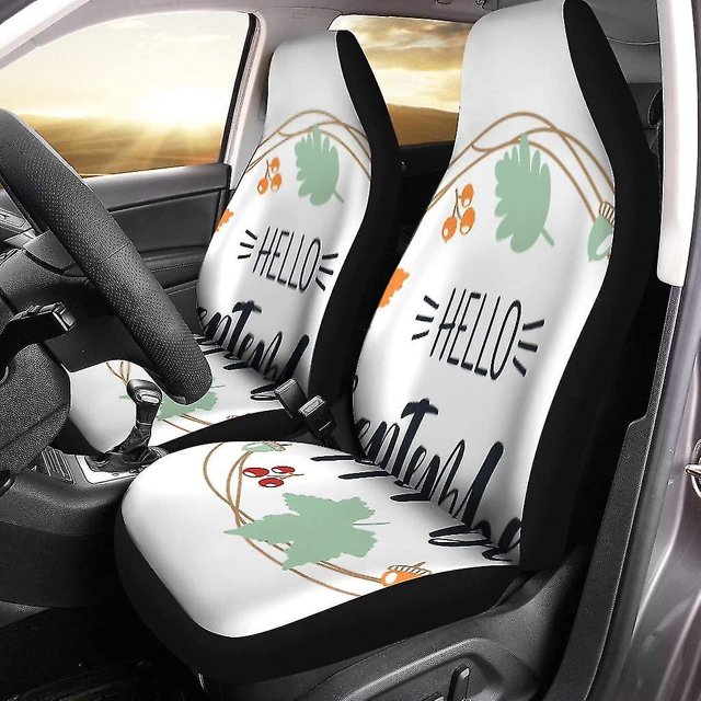 Juego de 2 fundas para asientos de coche Frase de letras de otoño Hello September Brush Drawn Fall Golden Universal A