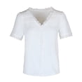 thumbnail image 6 of Womens Chiffon Pom Poms Tops Short Sleeve V Neck Shirts Lace-Trim Lightweight Blouses Dressy Fashion T-Shirt Going Out Tops Casual Business Outfits Spring Summer Clothes 2026, 6 of 8