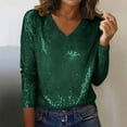 thumbnail image 2 of Wensltd Sparkle Sequin V Neck T Shirt for Women Fashion Casual Pullover Blouse Versatile Spring Outfit, 2 of 6