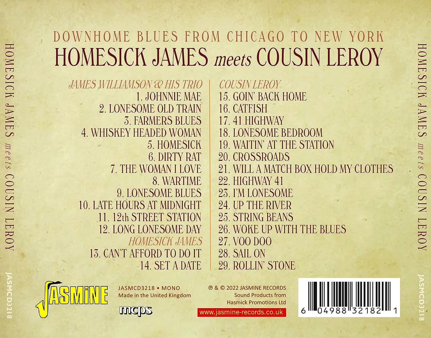 Homesick James Meets Cousin Leroy - Downhome Blues From Chicago To New York  - CD