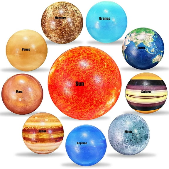 10PCS Solar System Planet Stress Balls,Stress Relief Planets Balls Educational Toys,Anti Stress Solar Educational Balls for Adults,Early Study,Party Game,Birthday Gifts
