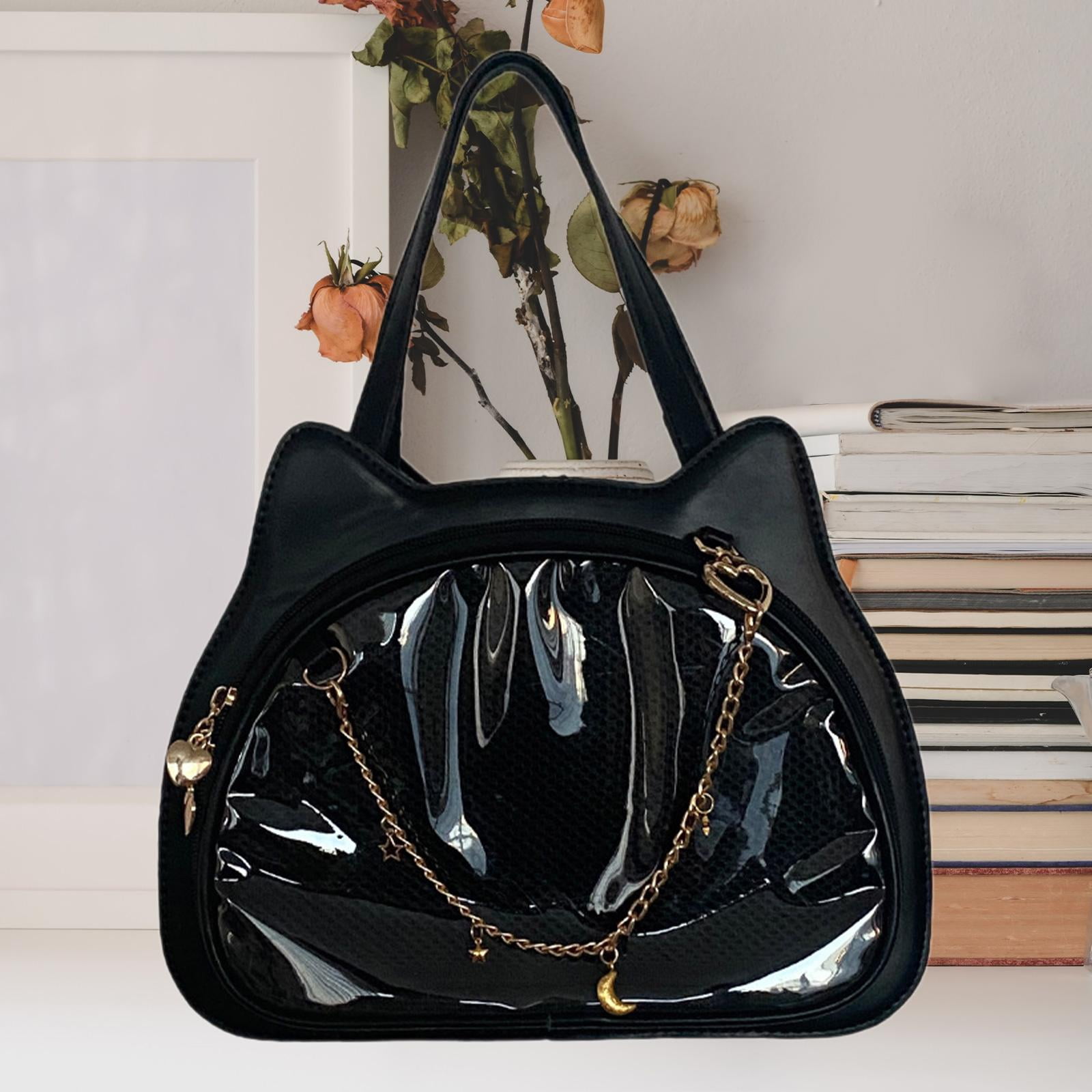 Wxqbjtam Cat Shape Shoulder Bag PU Adjustable Detachable Shoulder Strap Small Cute Casual Black