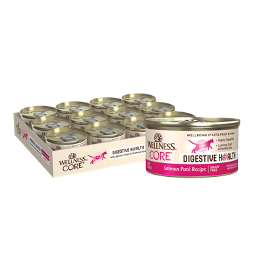 Wellness CORE Digestive Health Salmon Pate Wet Cat Food, 3 Ounce Can (Pack of 12)