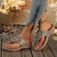 thumbnail image 3 of Rokment Women's Flower Orthopedic Flip Flops with Massage Sole Comfortable Arch Support Platform Wedge Walking Thong Sandals Boho Beach Casual Leather Dress Slip on Slides for Vacation Grey Size 9.5, 3 of 7