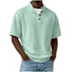 thumbnail image 2 of Blusas y camisas de manga corta y cuello redondo para hombre, de pana, color liso, informales, a la moda, con medio botón, cuello alto, manga corta, de poliéster., 2 of 6
