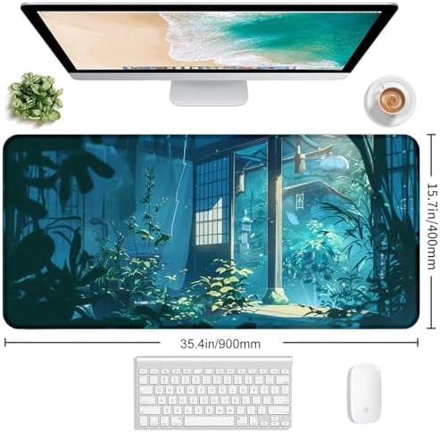 Anime Tropical Plants XL Extended Game Keyboard Pad, Women's Office Decoration Laptop Keyboard Pad 35.4 x 15.7 x 0.12 Inches