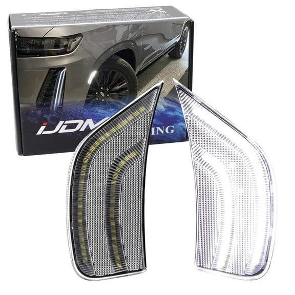 Clear Lens White Double-Stripe LED Front Wheel Arch Side Marker Lights For 2021-2024 Chevy Suburban/Tahoe, GMC Yukon, Cadillac Escalade, Replace OEM Single-LED Amber Sidemarkers