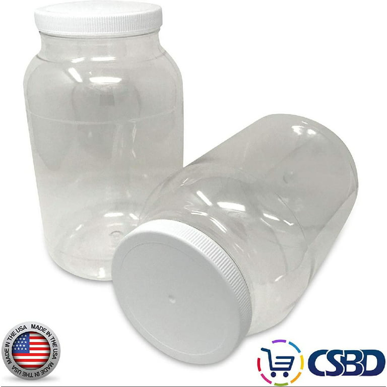 ljdeals 1 Gallon Clear Plastic Jars with Lids, Wide Mouth Storage Containers, Pack of 2, BPA Free, Food Safe, Made in USA