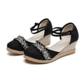thumbnail image 2 of CAICJ98 Women Shoes Topic Open Toe Buckle Ankle Strap Espadrilles Flatform Wedge Casual Sandal,Black, 2 of 5