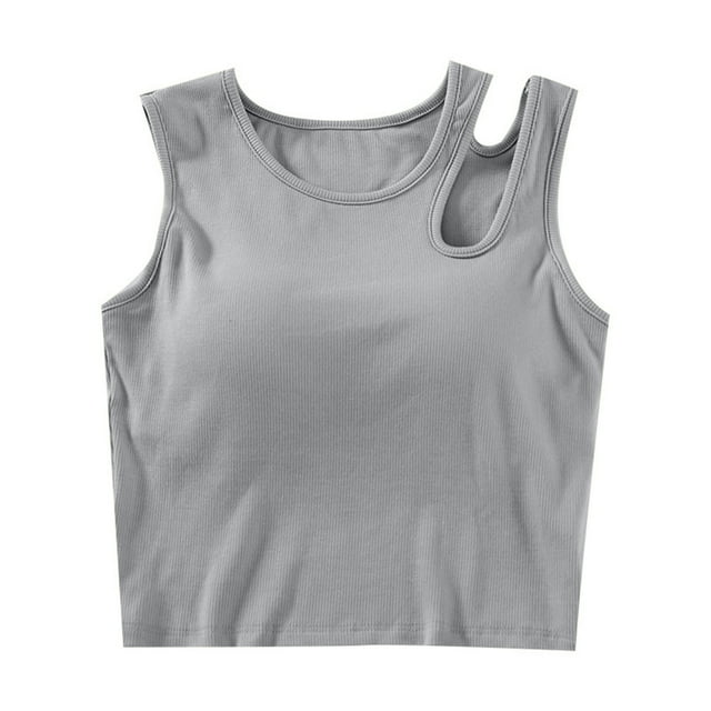 Posijego Ribbed Tank Top for Women Builti in Bra Pads Wireless Athletic Workout Tops Activewear Cropped Tops