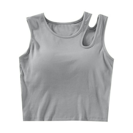 Mrat Shelf Bra Tank Tops Women s Short Tops with A Chest Pad High Waist and No Steel Ring Underneath Backless Tank Tops for Women S-281 Gray XL