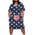 thumbnail image 2 of Fartey Womens Plus Size Summer Fashion Stars Stripes Print Midi Dresses Casual Loose Short Sleeve V Neck Knee Length Dresses Loose Flowy Beach Patriotic Dress with Pockets, 2 of 5