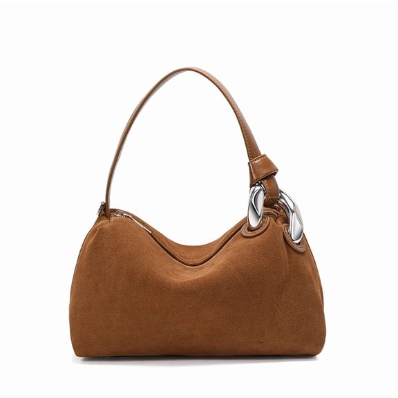 Genuine Leather Hobo Bag, Women's Suede Crescent Underarm Crossbody Shoulder Purse