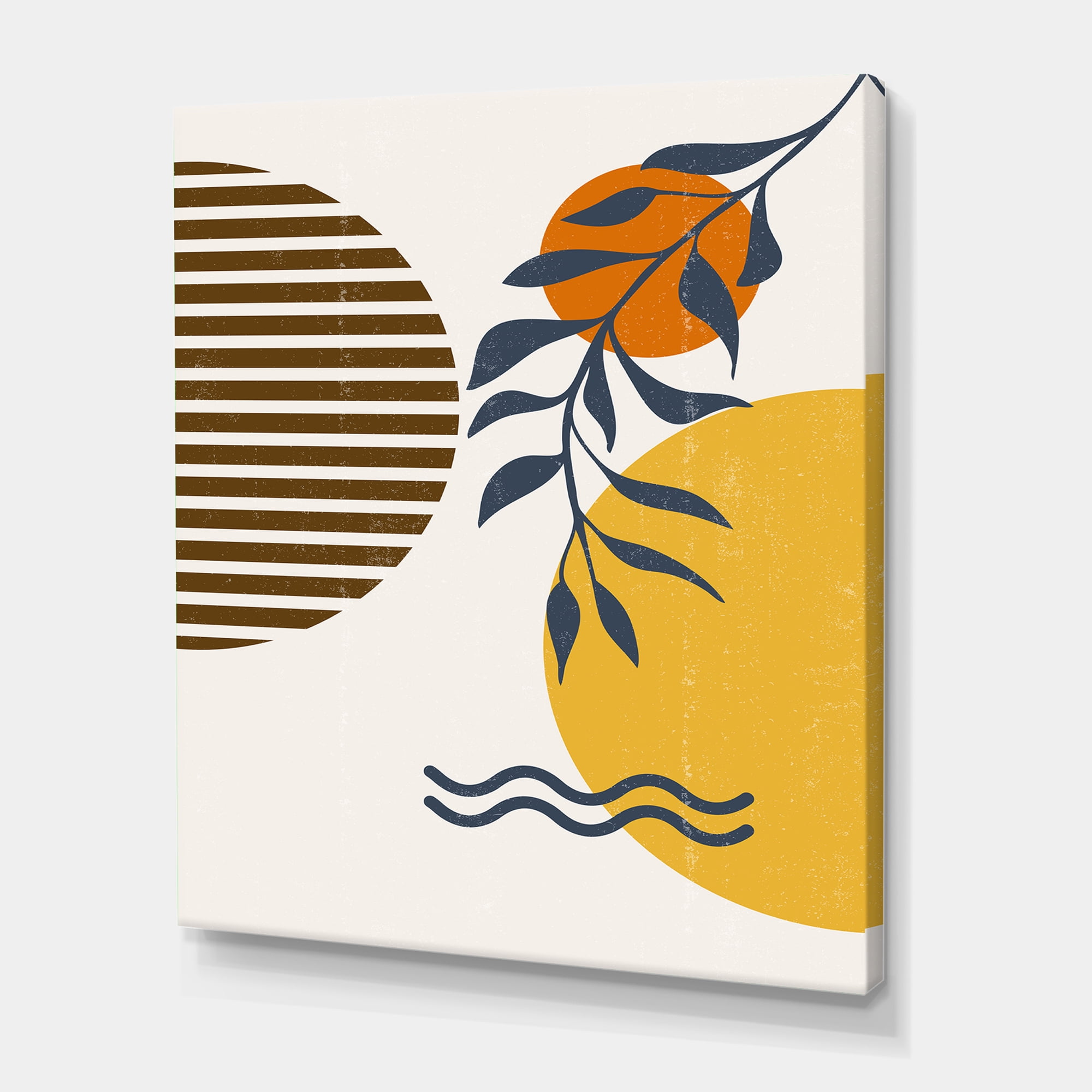 Designart ' Abstract Shapes With Botanical Minimalist Leaf I ' Modern Canvas Wall Art Print