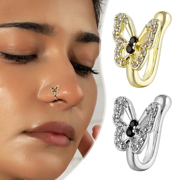 FurNest Crystal Fake Piercing Nose Butterfly Non Piercing Clip o Prof I2O