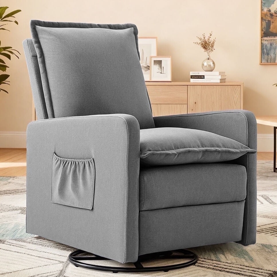 Techmilly Upholstered Glider Recliner Rocking Chair and Nursery Recliner for Nursery and Living Room, Bedroom,Linen Light Gray