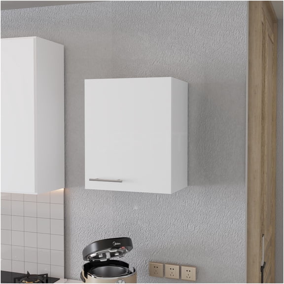 JERFIT White Modern Wall Cabinet with Door, Melamine Overlay Kitchen Storage Cabinet for Spices, Utensils, 23.6" H x 19.7" W x 13.1" D