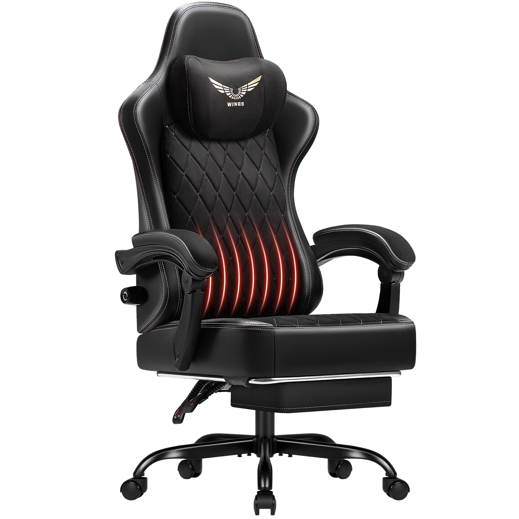 Homall Adjustable Lumber Support Gaming Chair Ergonomic Reclining Computer Office Chair Video Game Chair with Footrest for Adults, Black