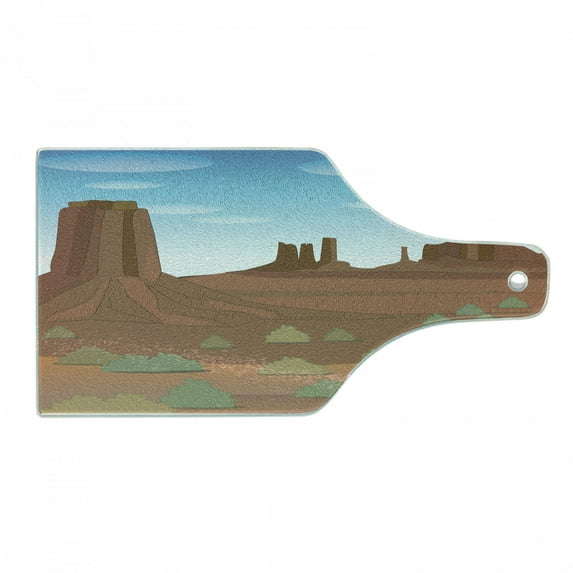 Dune Cutting Board, Monument Valley Nature Image in North America Cartoon Landscape Print, Decorative Tempered Glass Cutting and Serving Board, in 3 Sizes, by Ambesonne
