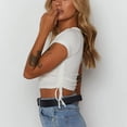 thumbnail image 4 of EGNMCR T Shirts for Women Ladies Color Short-Sleeved Drawstring Cropped Round Neck Casual, 4 of 9