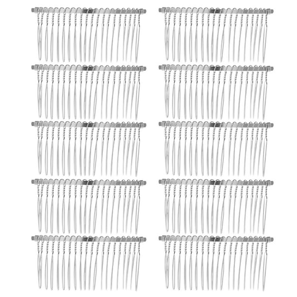 10 peines metálicos con pinza para el pelo, con cierre de alambre de hierro, para velo, para mujeres y niñas (blanco 20K)