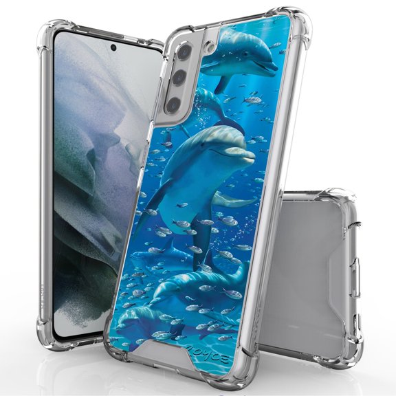 ANJ  Hybrid Slim Hard Back Cover Case Flexible Bumper for Samsung Galaxy S21 - Dolphins