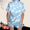 thumbnail image 6 of Trendfront Womens Relaxed 2 Piece Halloween Pajama Set Notched Collar Button Front Short Sleeve Top Elastic Waist Shorts Ghost Print Sleepwear for Women, 6 of 7