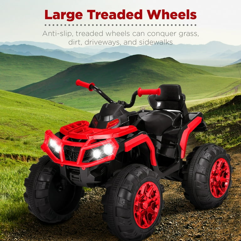 Best Choice Products 12V Kids Ride On ATV Quad w Bluetooth 3.7mph Max Treaded Tires LED Lights Radio Red