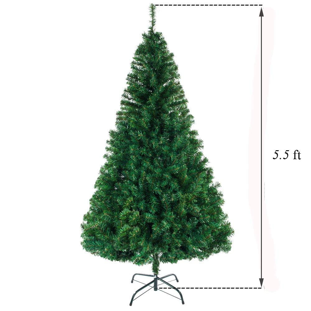 5.5FT 850 Tips Artificial PVC Christmas Tree, Unlit PVC Leaves Christmas Trees with Metal Stand