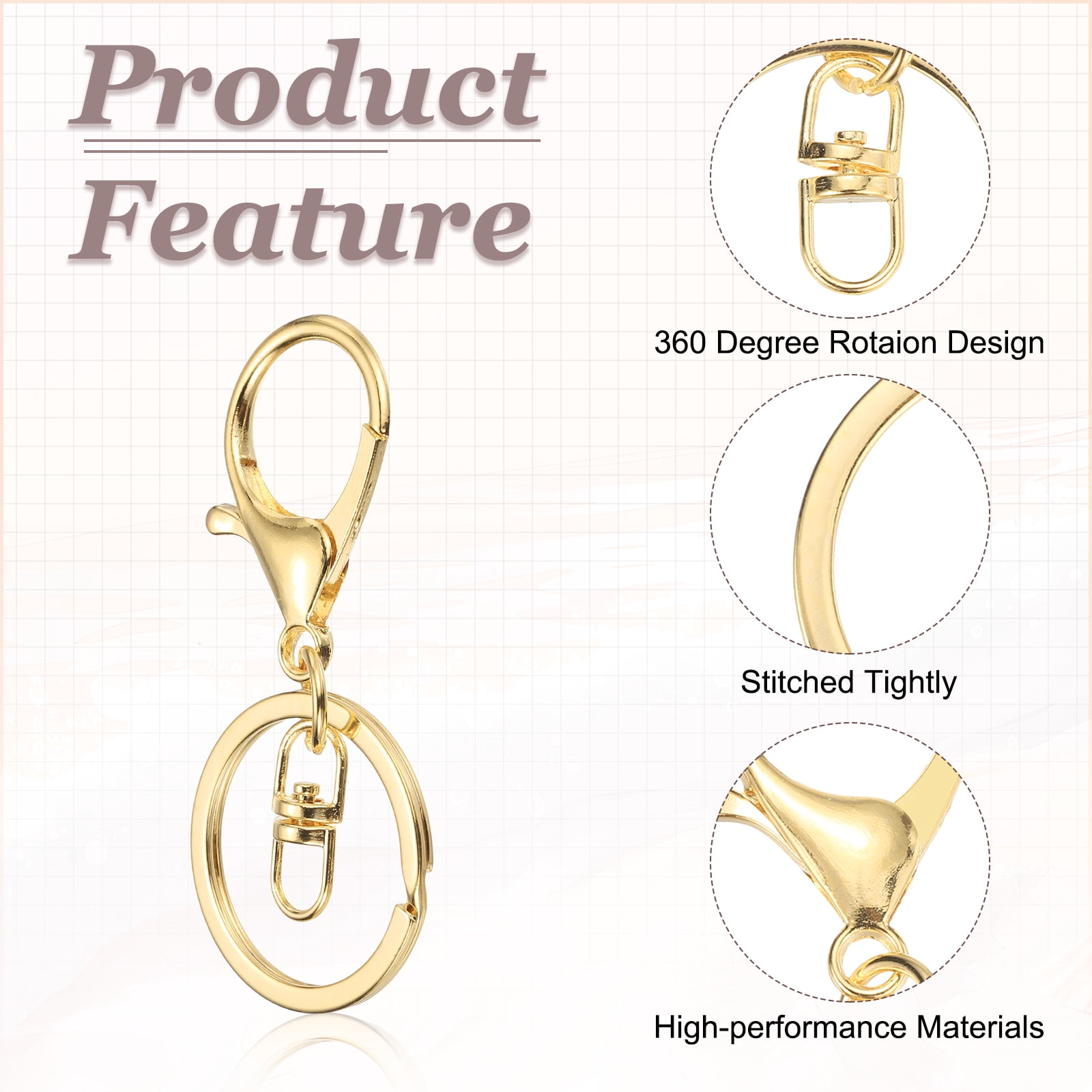 Uxcell Lobster Claw Clasps Keychain, 30 Pcs Metal Lobster Claw Clasp Hook with Swivel Trigger Clip and Keychain Ring for Diy Craft Key Chain Accessories, Light Gold/Black Gray