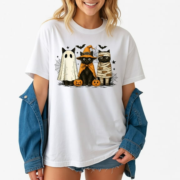 Retro Black Cat Witch Scary Halloween Pumpkin – T-Shirt / Hoodie / Sweatshirt – Spooky Fall Theme – Family-Friendly