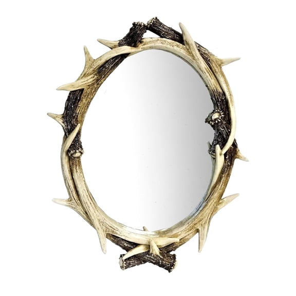 Rustic Faux Deer Antler Oval Wall Mirror Cabin Lodge Hunting Style Decor 26"
