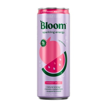 Bloom Nutrition Sparkling Energy Drink, Strawberry Watermelon, 12 fl oz Single Can